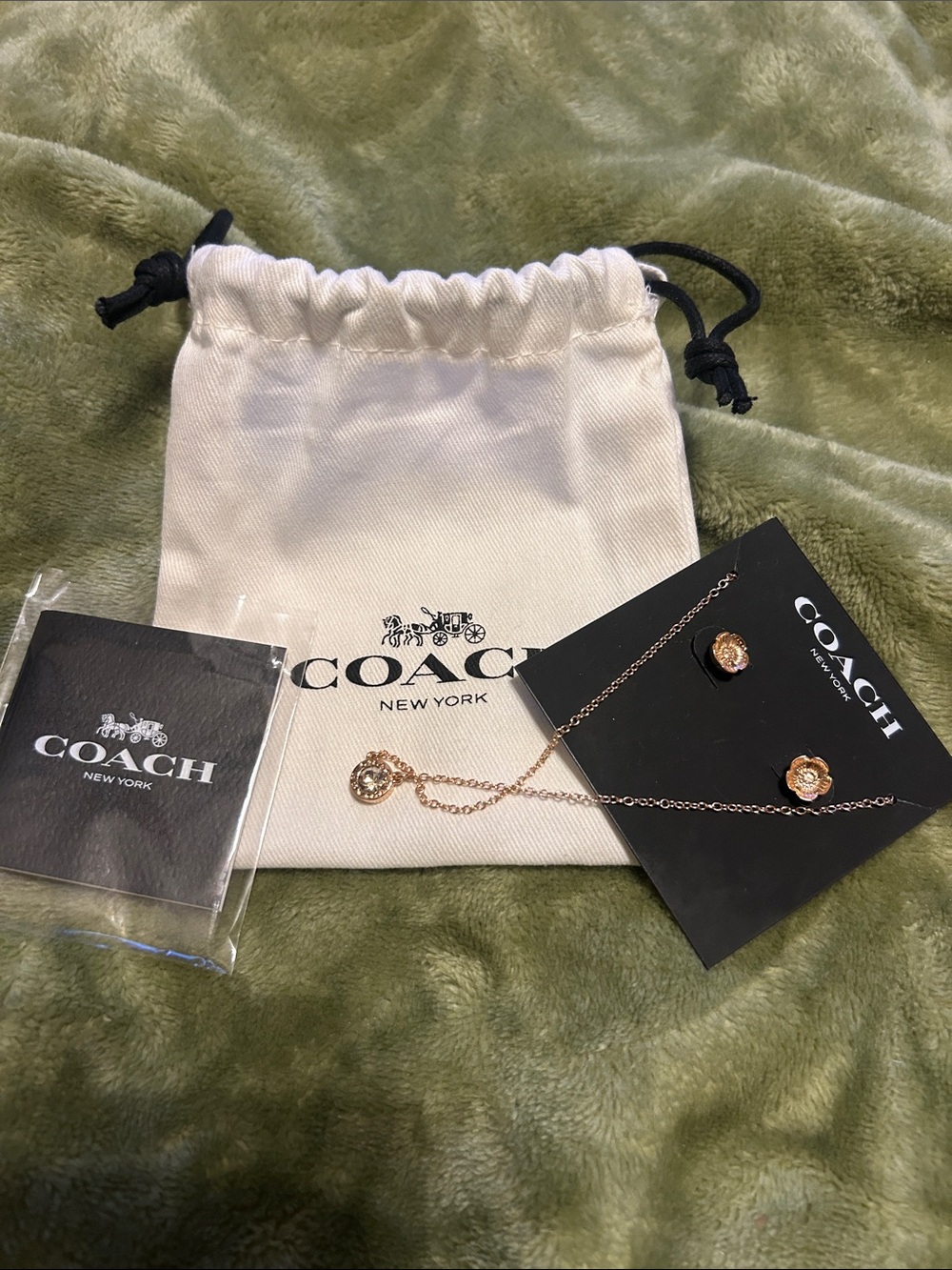 Coach Rose Gold Crystal Flower Necklace and Studs Set